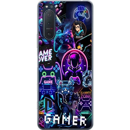Kompatibelt Mobildeksel til Sony Xperia 5 II Neon Gamer Collage med Konsoller Headset og Gaming Vibes