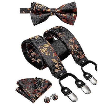 Ylelliset silkkiset miesten henkselit aikuisille, nahkaa ja metallia, 6 klipsiä, miesten henkselit häihin, rusetti ja vintage-henkselit miehille BMO