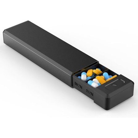 Pilleæske med aluminiumsskal og en uges kapacitet, bærbar medicinopbevaringsæske med 7 rum til opbevaring af vitaminer, medicin