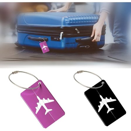 Aluminiumsbagasjelapp med navn og adresse for å forhindre tap