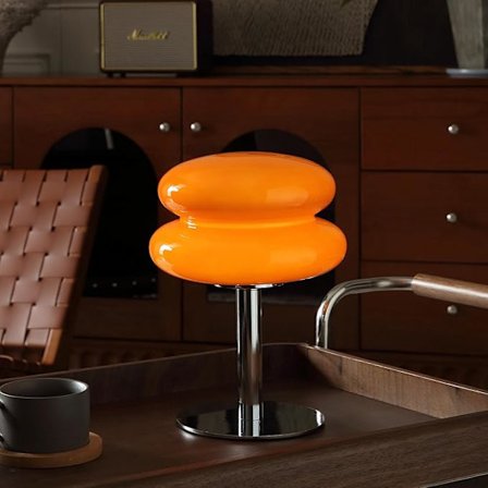Oranssi sienilamppu, moderni midcentury-yöpöytälamppu, himmennettävä retro-munatorttulamppu, tunnelmavalaistus makuuhuoneeseen