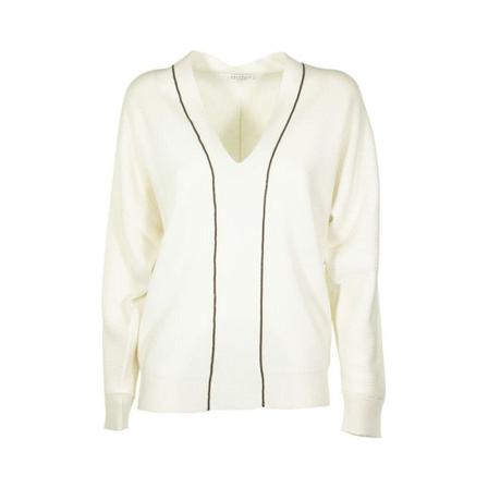 Brunello Cucinelli V-hals Sweater Hvid, Dame
