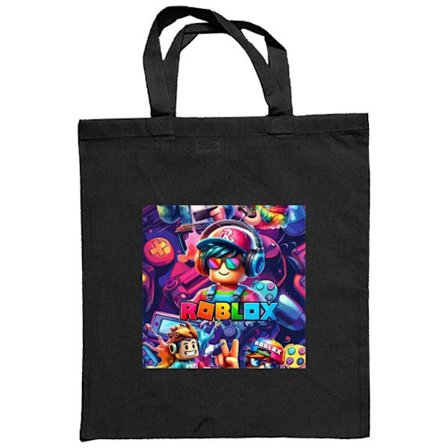 Stoffpose Fargerik Roblox-gamingillustrasjon med flere figurer, skateboard og neonfarger i livlig spillmiljø.