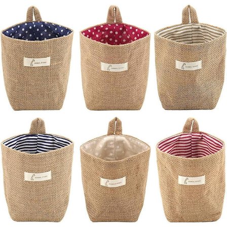 Oppbevaringskurver, 6 stk bomullslerret sammenleggbare små kurver med håndtak Oppbevaringsbokser for leketøy Sminke Nøkkel Små ting