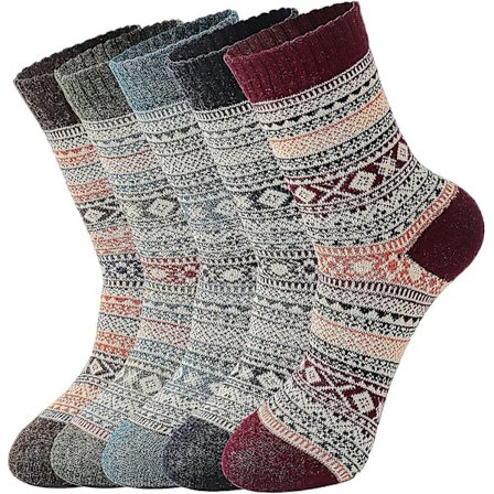 5 par uldsokker til kvinder, vintervarme uldsokker, tykke strikkede sokker, vandresokker, varme, tykke, bløde og hyggelige sokker