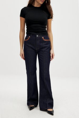 NA-KD x Zoe Liss Denim mit PU-Detail - Mid Waist Jeans - Blau - EU 40