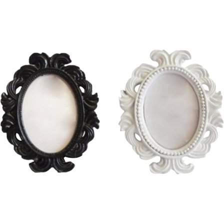 2 stk Mini fotorammer Fotobilderammer Barokk ovale rammer for hjemmekontor Soverom Stue (Hvit Svart, 5*7cm bilderammer)