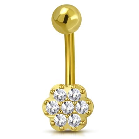 Navelpiercing Navel Piercing i Kirurgiskt Stål 316L i Guld Färg - Blomma med Klara CZ Cubic Zirconia