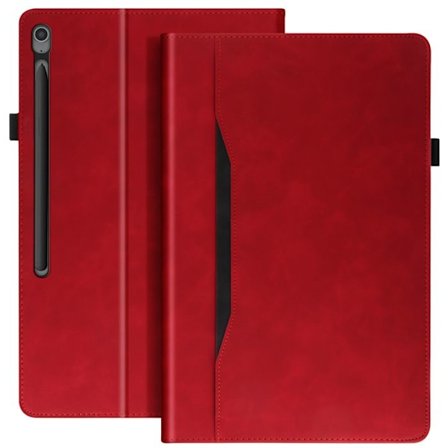 Fodral för Samsung Galaxy Tab S10 FE Plus - Röd - Skinnimitation - Video stöd - Kortfack