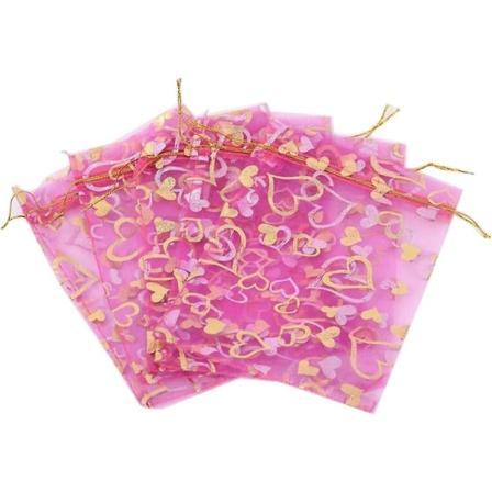 100 kpl 5'' x 7' Sydänpainatut Organza-vetoketjupussit Lahjapakkaus Makeisille Koruille Juhliin Hääihin Jouluun Suosioihin (Ruusunpunainen) (FMY)