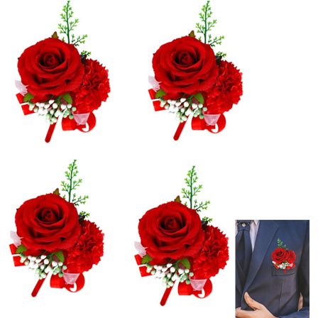 4 stk. Rose Brudgom Blomster Boutonnieres til Bryllup Prom Dress Dekor
