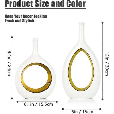 Mike Vit och Guld Vas Moderna Vasar För Dekor, Dekorativa Vasar För Blommor, Vit Guld Vas För Hyllinredning, Bordsdekor, Keramisk Vas För Bokhyllor