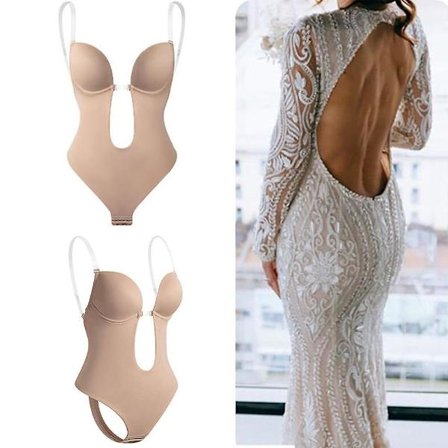 Women Backless Shapewear Plunge V-neck Bodysuit Invisible Body Shaper For Low Back Dress