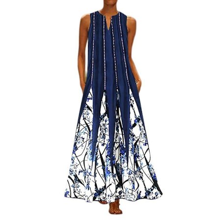 Damekjoler Uformell Vår Dame Plus Size Trykt Daglig Uformell Ermeløs Lang Kjole