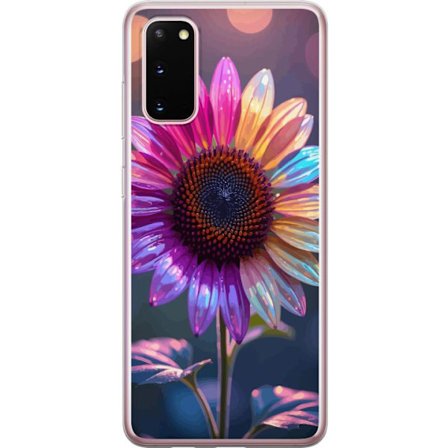 Kompatibelt Mobildeksel til Samsung Galaxy S20 Irideserende blomst med glitrende kronblad i rosa lilla og gull mot myk bokeh bakgrunn
