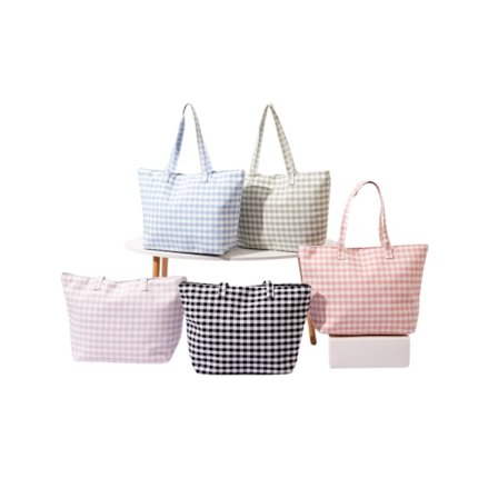 Vichy-kangaskassi, suuri laukku 50 x 40 x 15 cm, monikäyttöinen, päivittäiseen käyttöön, kuntosalille, rannalle, suuri kapasiteetti, uusi kevät-/