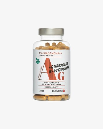 BioSalma Ashwagandha + Gurkmeja, B-vitaminer - 120 kpl