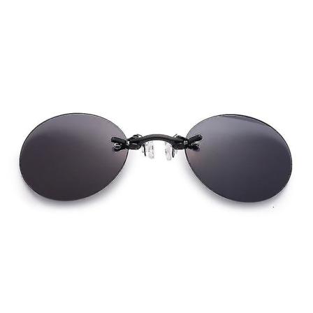 Matrix Morpheus Retro Herre Runde Klips På Nese Briller Solbriller Briller (Svart og Grå Linse)