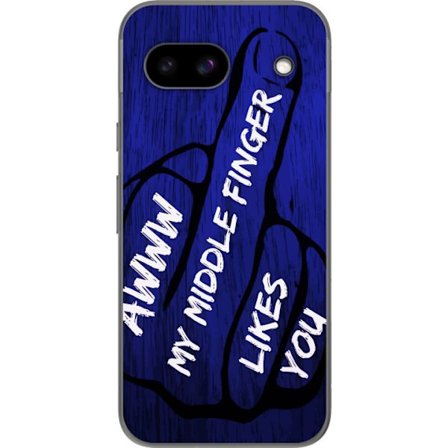 Kompatibelt Mobildeksel til Google Pixel 8a Mørk typografisk illustrasjon med hjerteform og budskap om vennskap mot dyp blå tretekstur