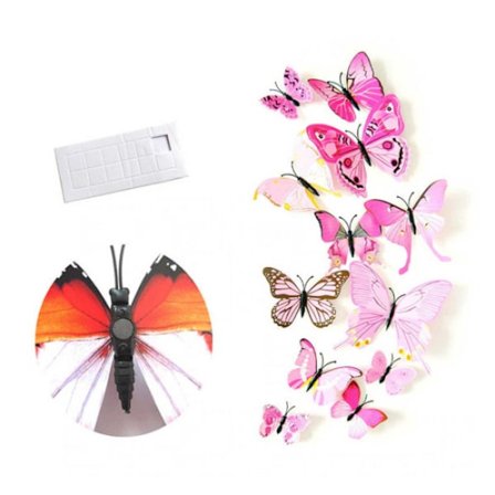 12-pack rosa fjärilar 3D väggdekal väggdekor väggdekoration