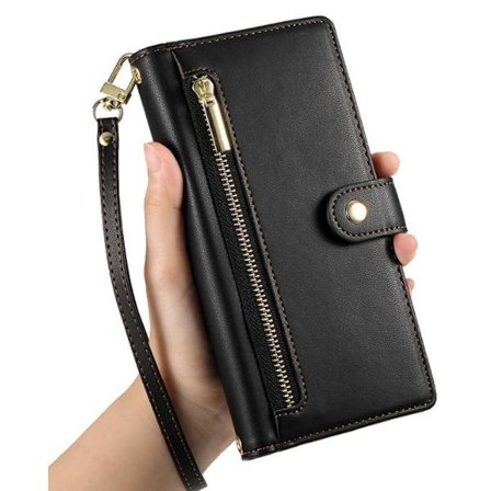 Mobiililompakko iPhone 16 -sarjalle, kannettava lompakko, johon mahtuu puhelin ja kortit, ei vaikuta korttien magnetismiin, musta iPhone 16 Pro