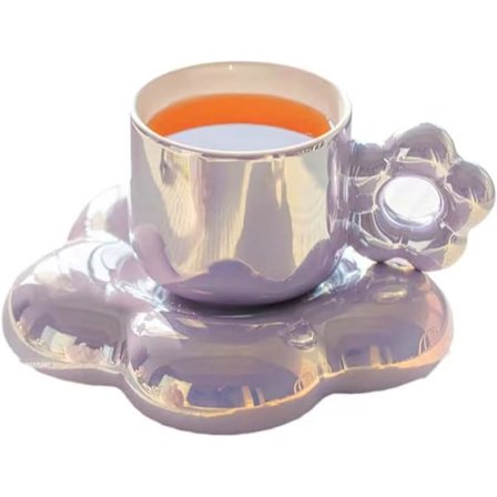 Keramisk Kaffekopp Lilla Søt Blomst Tekopp med Underkopp for Kvinner Kjæreste Bursdag Mor Valentinsdag Morsdag (Lilla)