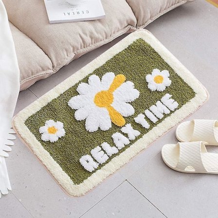 Badmatta Halksäker Super Mysig Matta Daisy Mönster Plysch Matta, Maskintvättbar, Tjock Modern För Badrum Sovrum (16" X 24", Grön)