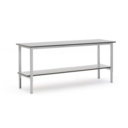 Arbejdsbord MOTION, manuelt hæve sænkbart, 2000x600 mm, inkl. underhylde, grå