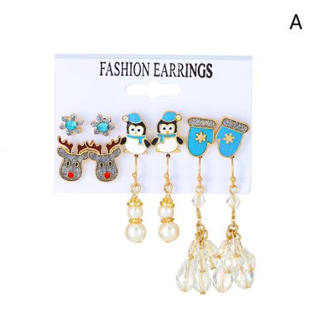 6par Christmas Snowflake Stud Örhängen Drop Dingle Hook Women
