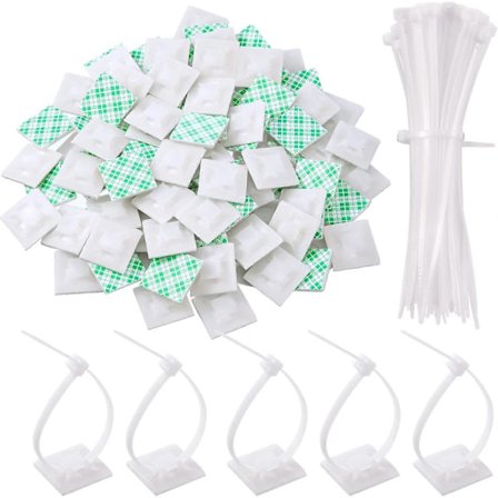 100 stk. selvklæbende strips kabelbinder selvklæbende monteringssokler med universal kabelbinder (længde 150 mm, bredde 2 cm, hvid)