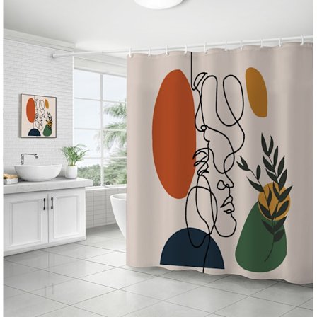 Bruseforhæng Ansigt Abstrakt Mid Century Modern Minimalistisk Kunst Terrakotta Anti-Mould Vandtæt Vaskbar Polyesterstof 180x180cm