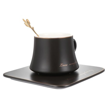 1 sæt med enkel, delikat og omrørende bakke, dekorativt håndtag til ske, europæisk hjem, bryllup, sort fest, udsøgt fad, underkop, kopper, tekopper af