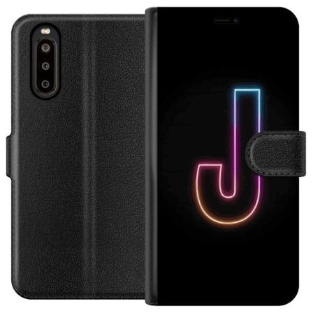 Yhteensopiva Lompakkokotelo Sony Sony Xperia 10 II Minimaalinen neonkirjain J värien vaihtuessa valossa mustaa taustaa vasten