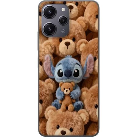 Kompatibelt Mobildeksel til Xiaomi Redmi 12 Stitch omgitt av brune teddybjørner med en liten teddybjørn i fanget i en søt og koselig kawaii-design