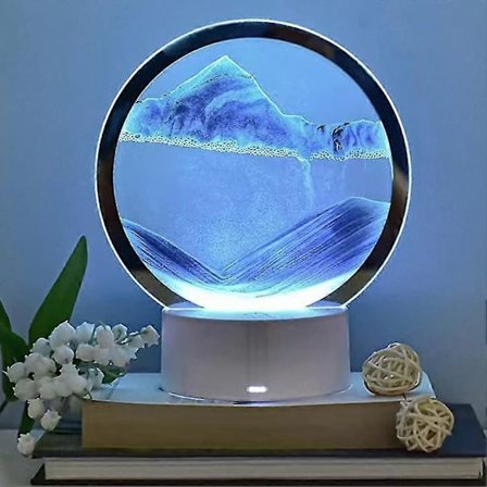 Virtaava Hiekkamaalauksen Lamppu, Dynaaminen Hiekka-Art, 3D Luonnollinen Maisema Lasinen Hiekkakehys, Nestemäinen Hiekka-kello, Koti Sisustus Lamppu, 