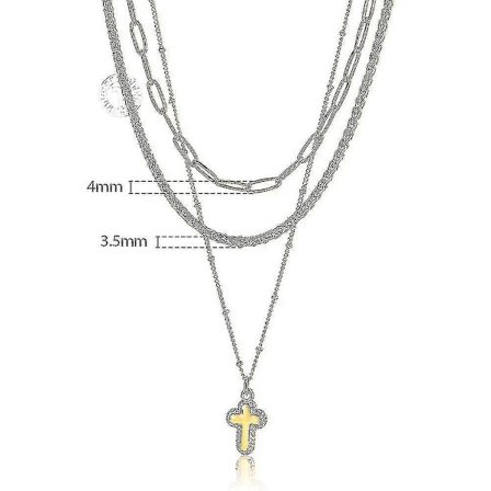 3-lagers guldkedja halsband för kvinnor flickor kors hänge gem pärlkedja eleganta smycken dam collier DN253