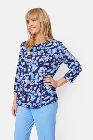 SIGNATURE - 3/4 Ærmet T-shirt - Blå Mix - Mønstret