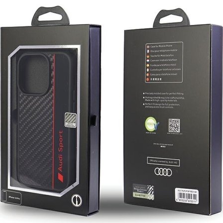 Audi iPhone 14 Pro Mobilskal Carbon Fiber Stripe - Sort