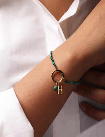 Design Letters Gemstone Charm Lock Bracelet - Green - ONE SIZE x 45