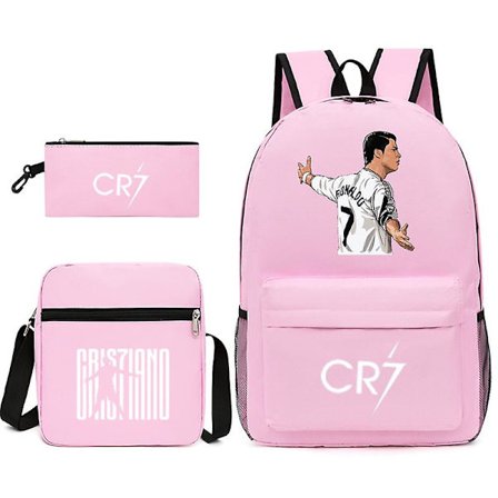 Fotbollsstjärna C Ronaldo Cr7 ryggsäck med printed runt studenten Tredelad ryggsäck. Pink 3