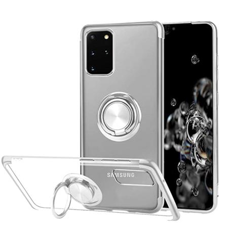 Samsung Galaxy S20 Plus - Effektiv Silikone Case Ring Holder Silver