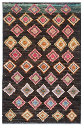 Hand Knotted Berber Colourful Rug 112X184 Wool Black/Brown Small