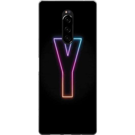 Kompatibelt Mobilskal till Sony Sony Xperia 1 Minimalistisk neonbokstav Y i färgskiftande ljus mot svart bakgrund