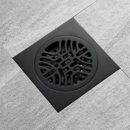 (Farve: Sort) Firkantet brusebundsafløb, 304 rustfrit stål badeværelse brusebundsafløb hårsil med T-type deodorantkerne, børstet