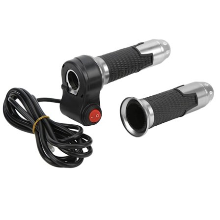 1 par 12V-99V gashandtag Universal Twist Throttle Accelerator Handtag med knapp för elektriska cyklar och skotrar Silver