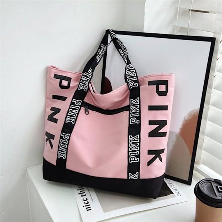Rosa-fargeblokk Rosa Bokstav Grafisk Tote Håndvesker Dame Skuldervesker Casual Sport Fitness Tote Bag Dame Håndveske Nylon Stoff