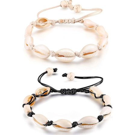 2 stk Naturlige Kauri Skjell Ankelkjede Skall Heklet Ankel Armbånd Håndlaget Boho Skjell Perle Ankelkjede Justerbar Ankel Smykker for Kvinner Jenter 