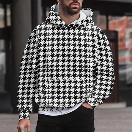 Herr Rutig Långärmad Tröja Hooded Pocket Casual Hoodies