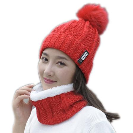 Kvinnor Flätad Hatt Kit Girl Warm Cap Scarf Set Virkad Skalle