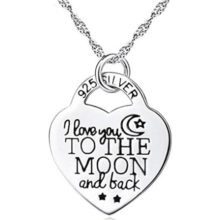 Journey Studio Hjärtformad Halsband med Berlock I Love You to The Moon and Back Graverad Brev Tröja Kedja Alla hjärtans dag Present Silver